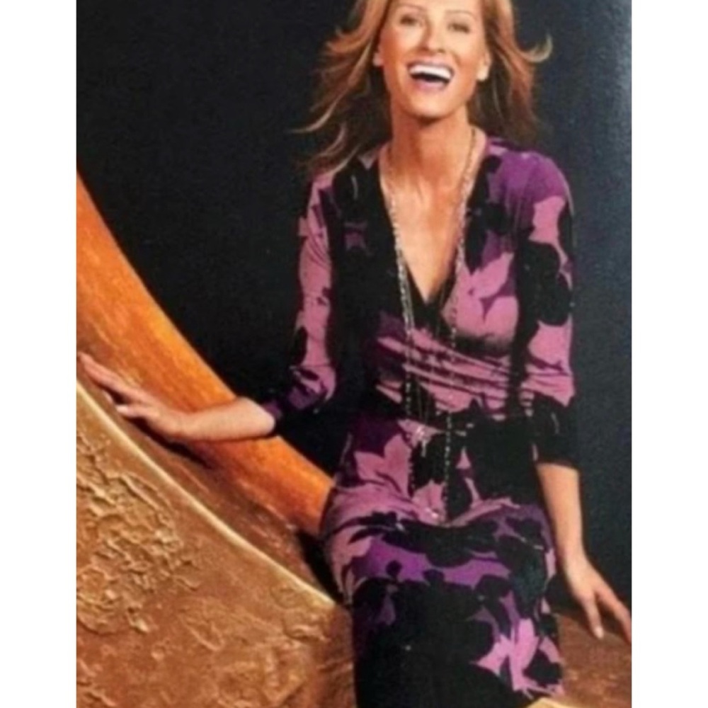 CAbi Purple Shadow Floral Faux Wrap Jersey Dress M - Picture 7 of 11